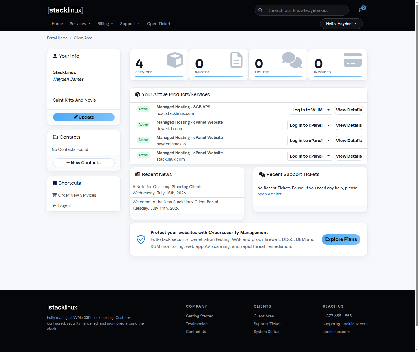 The StackLinux client dashboard
