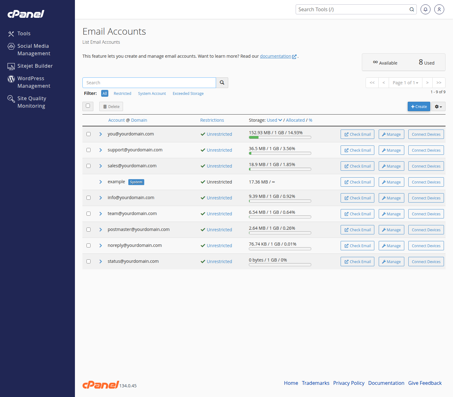 Email Accounts in cPanel