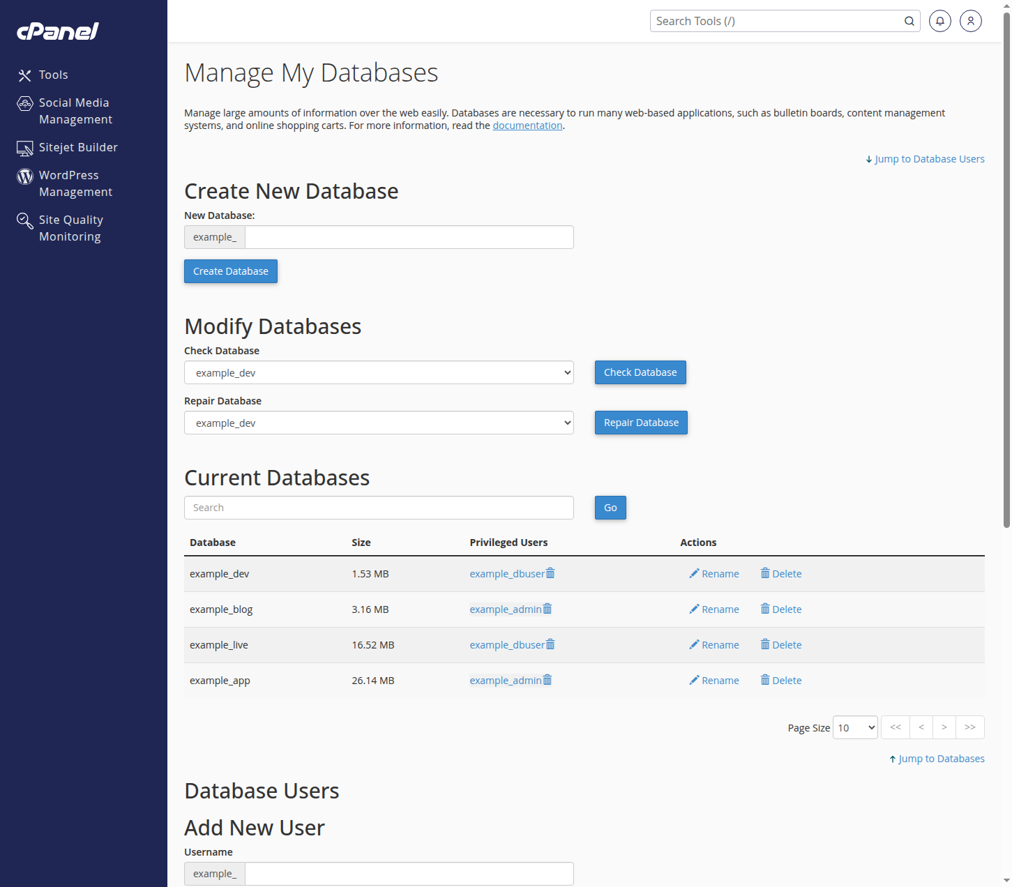 Manage My Databases in cPanel